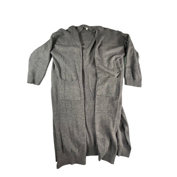 Easel Sweater Womens Large Brown Cardigan Duster Open Front Pockets Side Slit - Picture 1 of 9